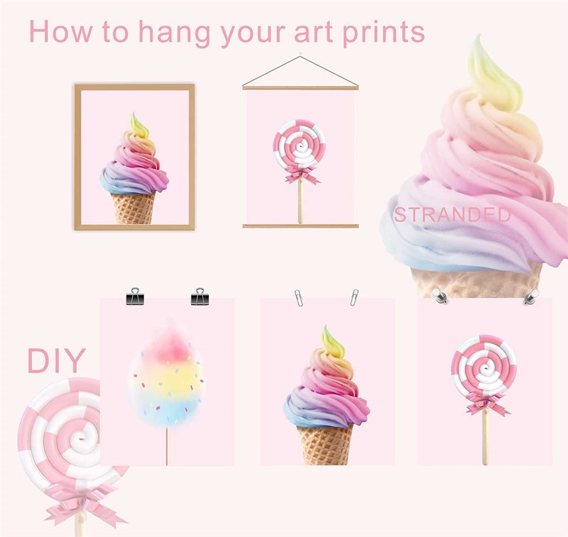 Barri Design Candy Poster Rainbow Ice Cream Cotton Candy Wall Art Decor Girls Bedroom Wall Decor Modern Art Pink Poster Kids Room Decor Unframed Pink Wall Art Prints Nursery Decoration - Image 3